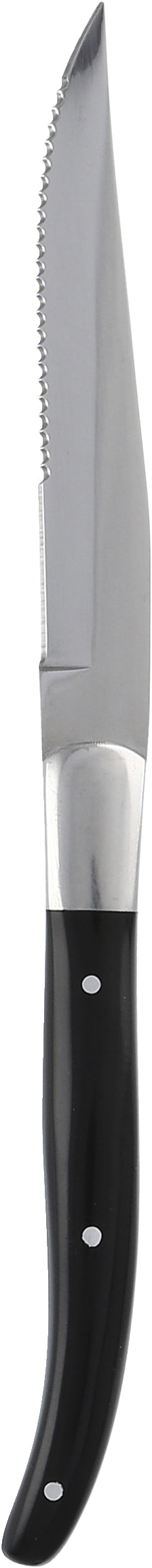 Schwarzes Steakmesser mit gezahnter Klinge.