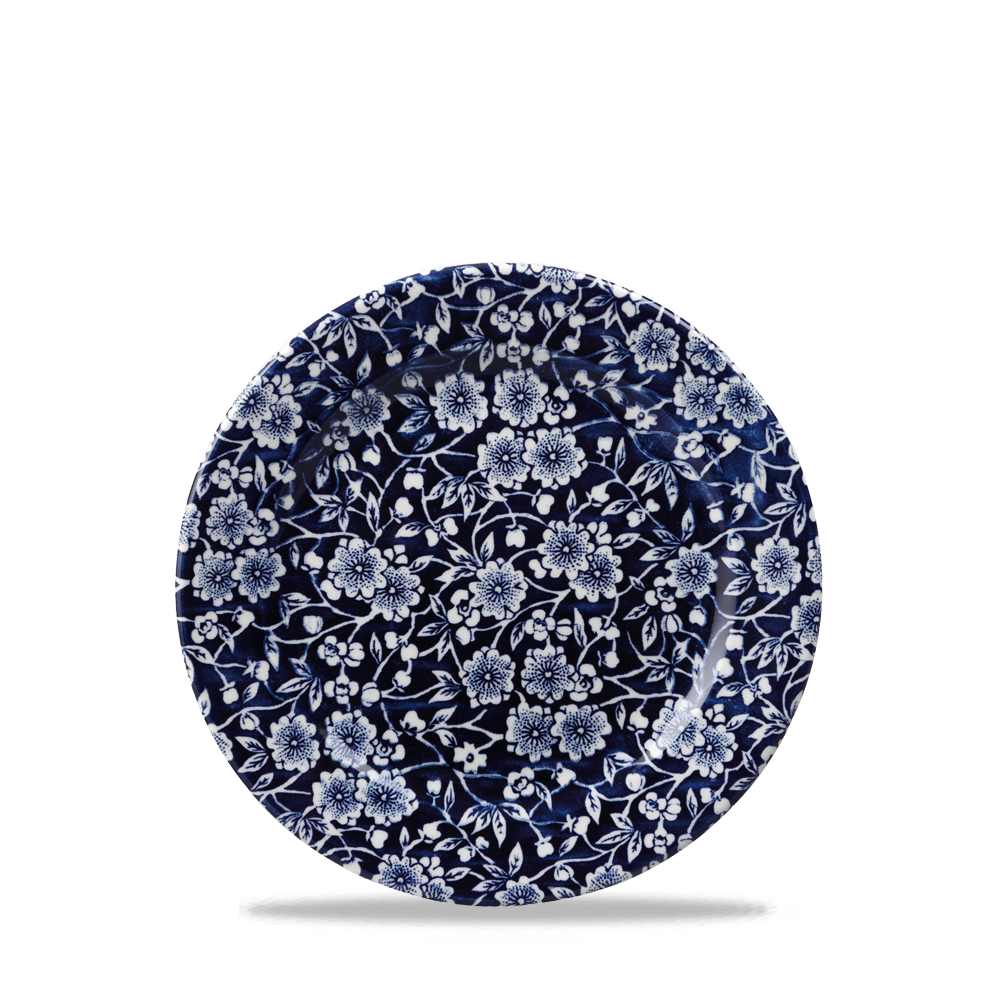 Blauer Teller mit Blumenmuster.