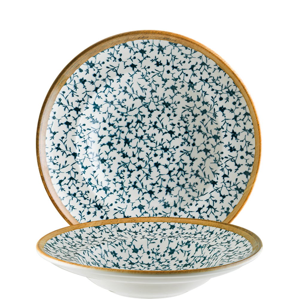 Weiße Teller mit blauem Muster
