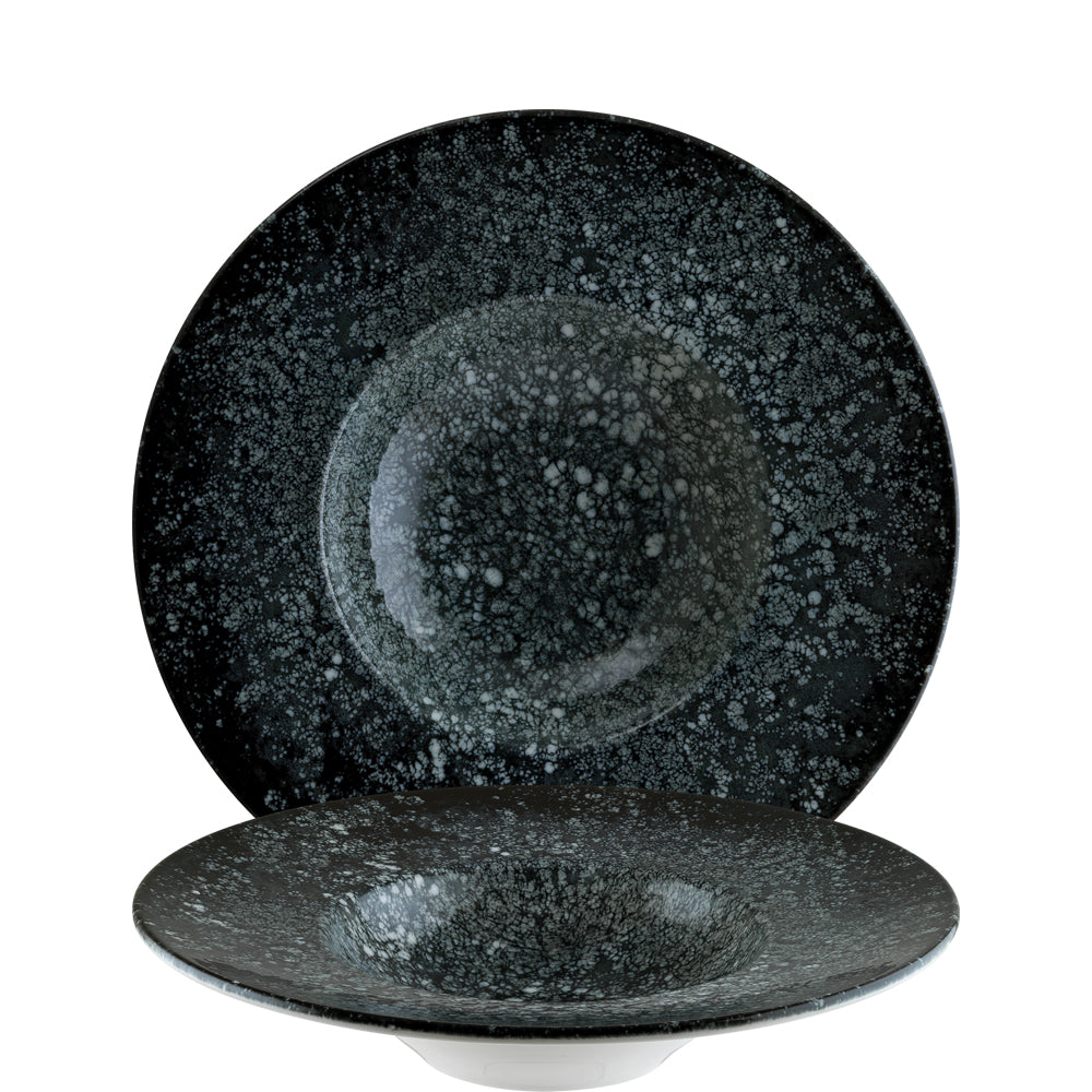 Schwarze Teller mit Sprenkelglasur