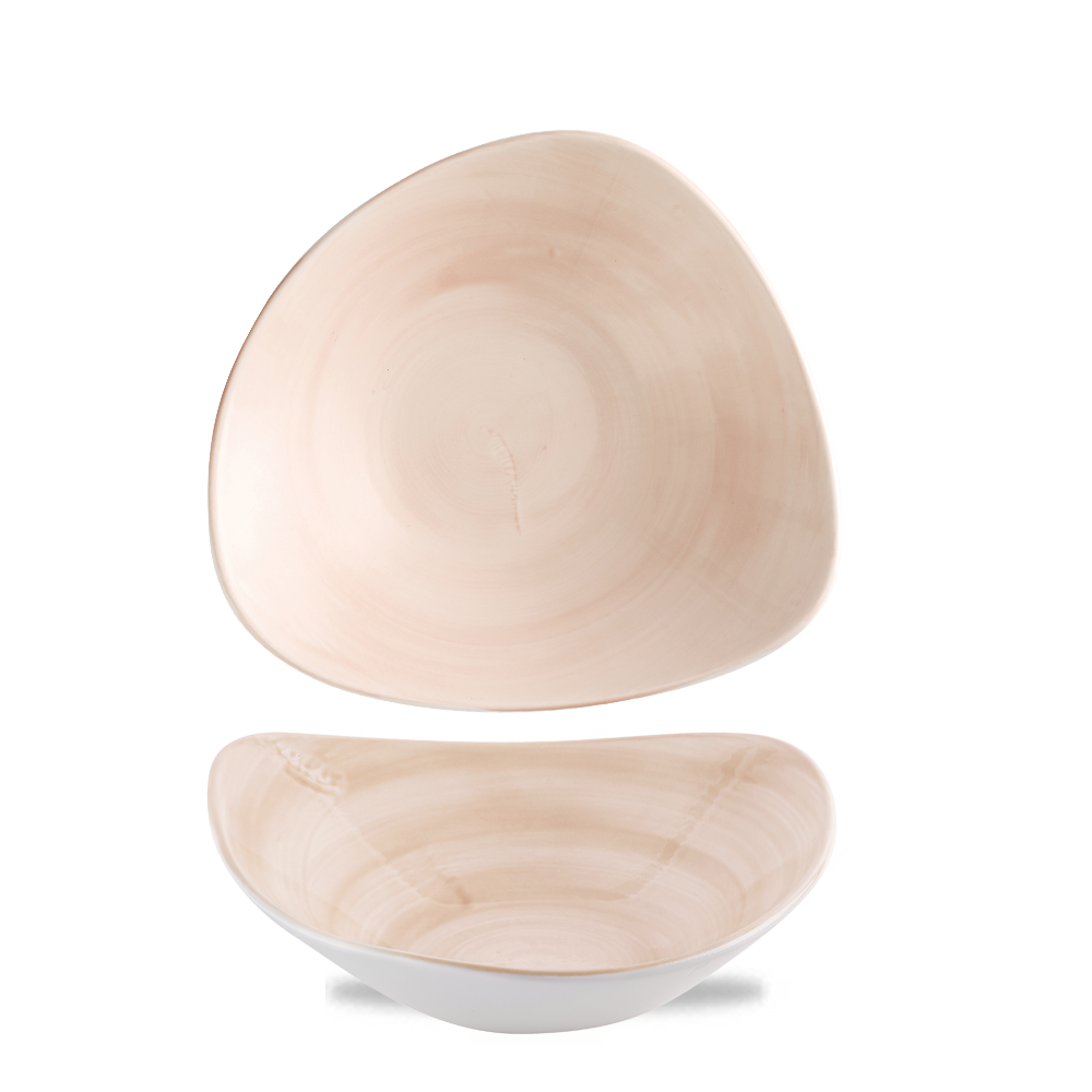 Zwei beige, dreieckige Teller.