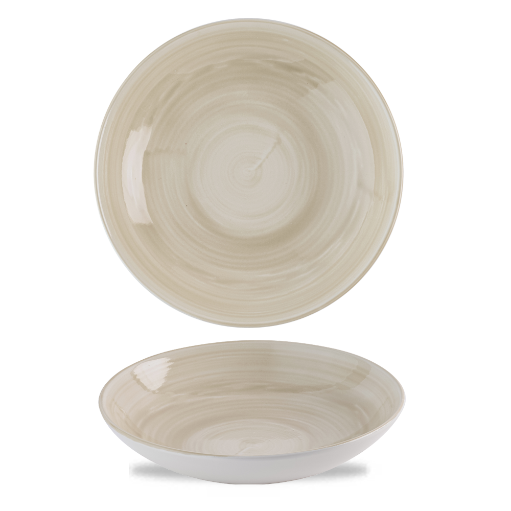 Zwei beige Teller, schlichtes Design.
