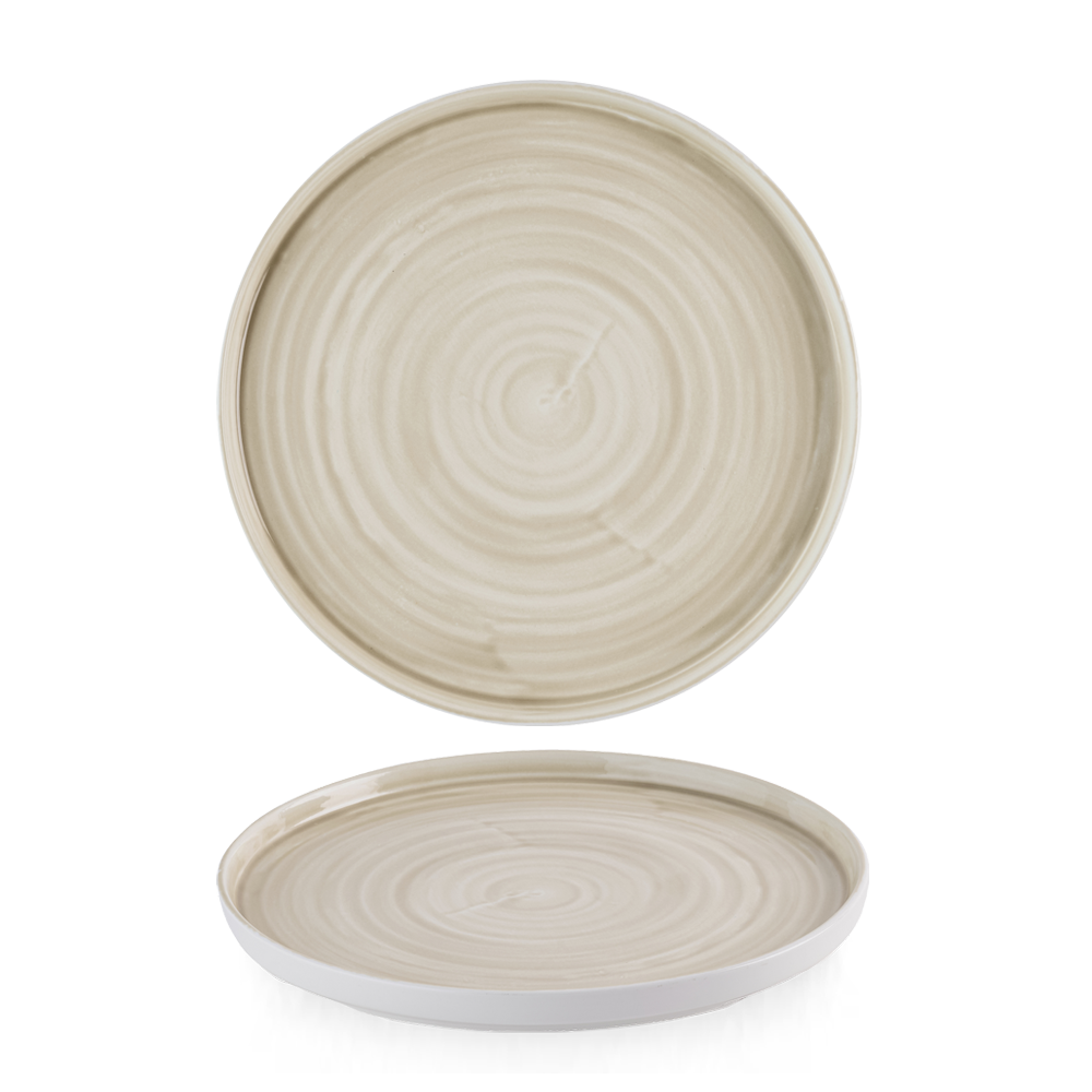 Zwei beige, runde Teller.