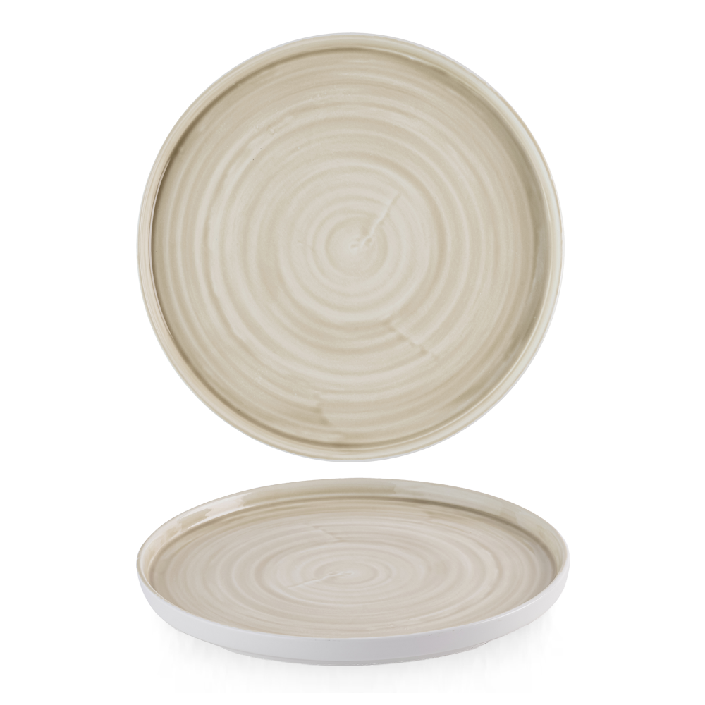Zwei beige Teller, minimalistisch gestaltet.