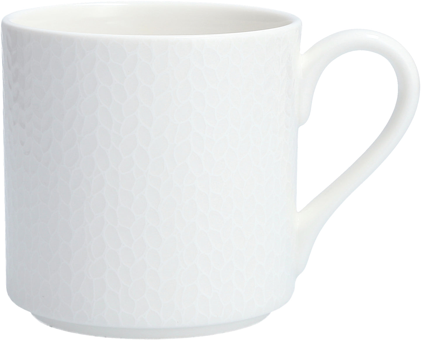 Weiße Tasse mit Muster.