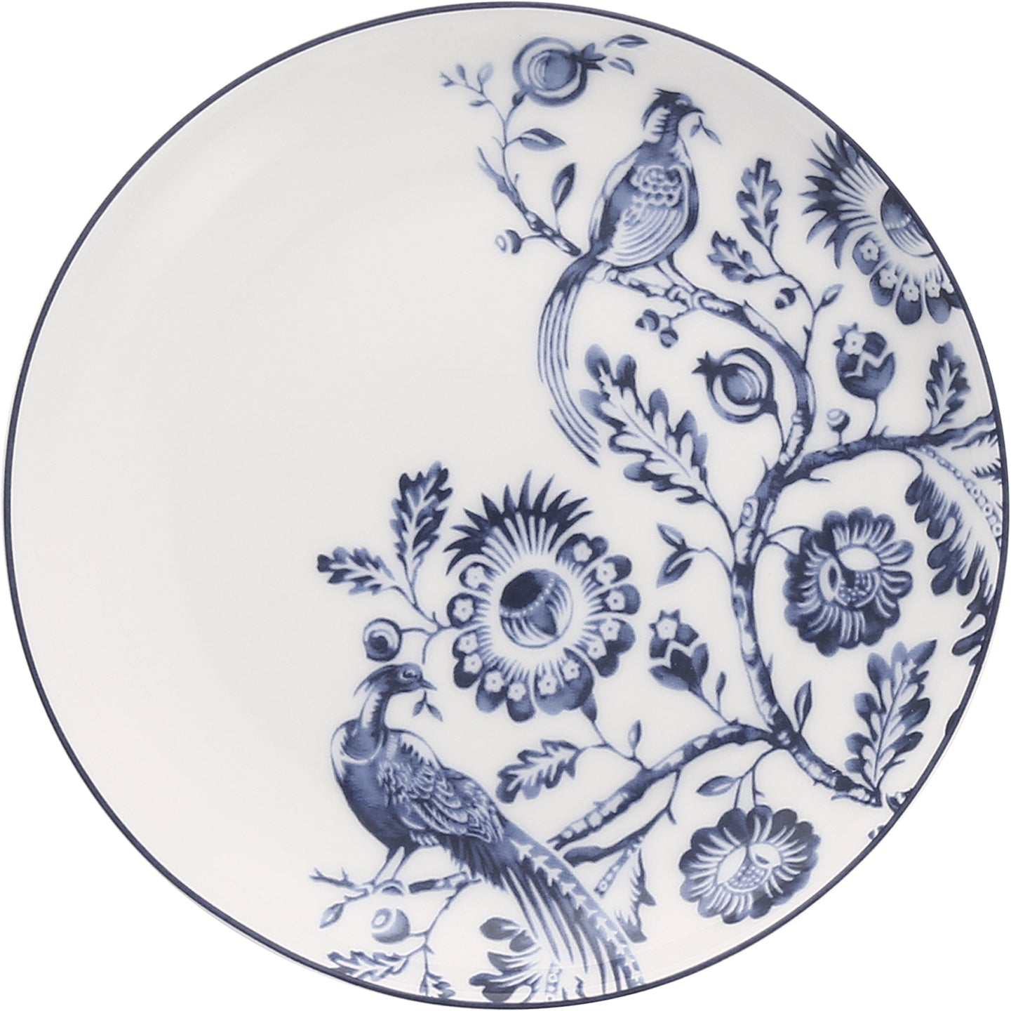 Teller mit blauem Blumenmuster.