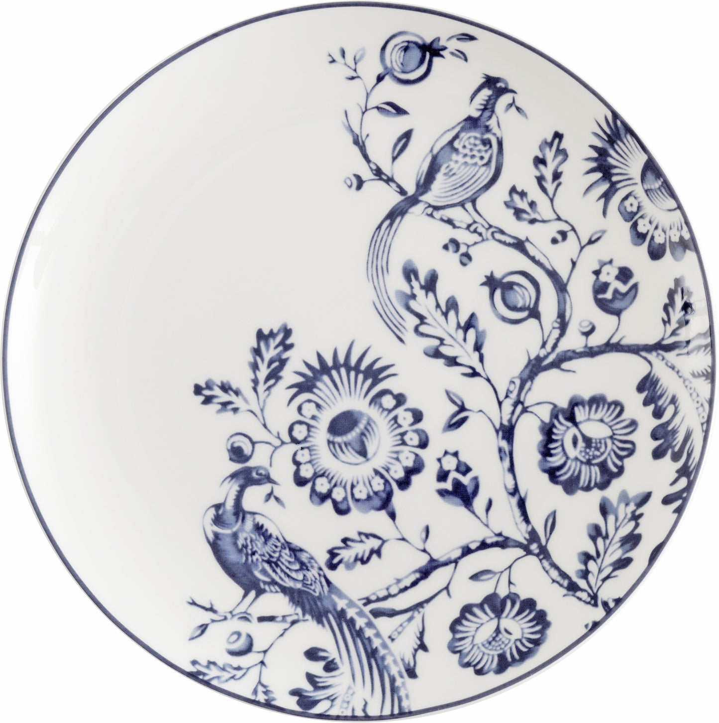 Teller mit blauem Blumenmuster.
