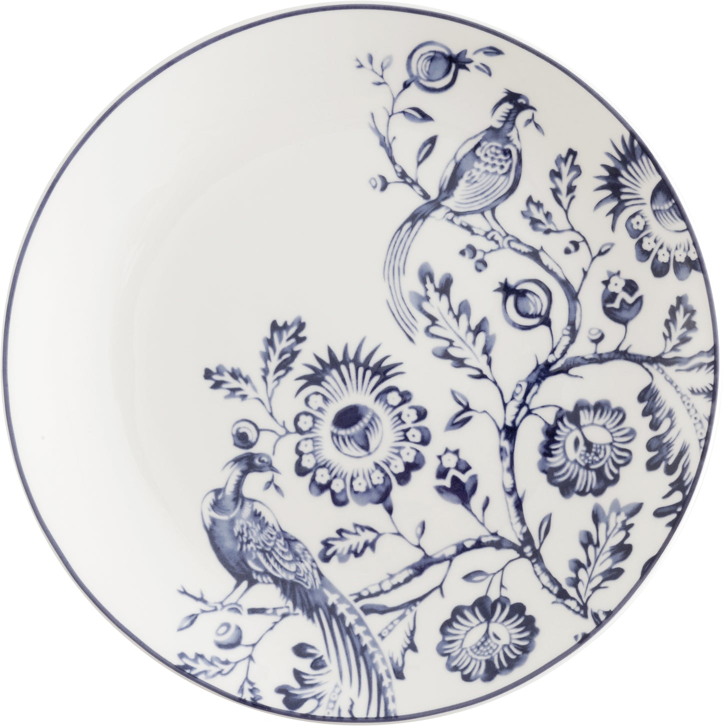 Teller mit blauem Blumenmuster.