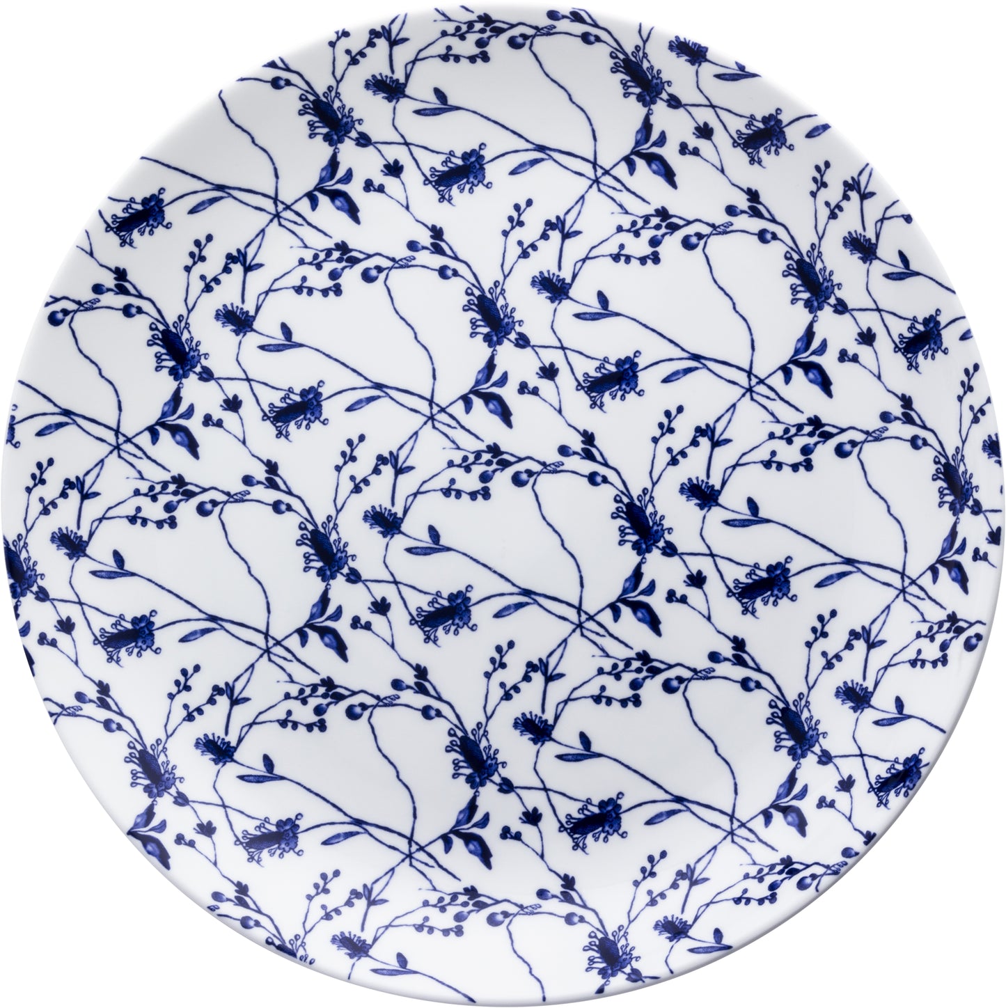 Teller mit blauem Blumenmuster.