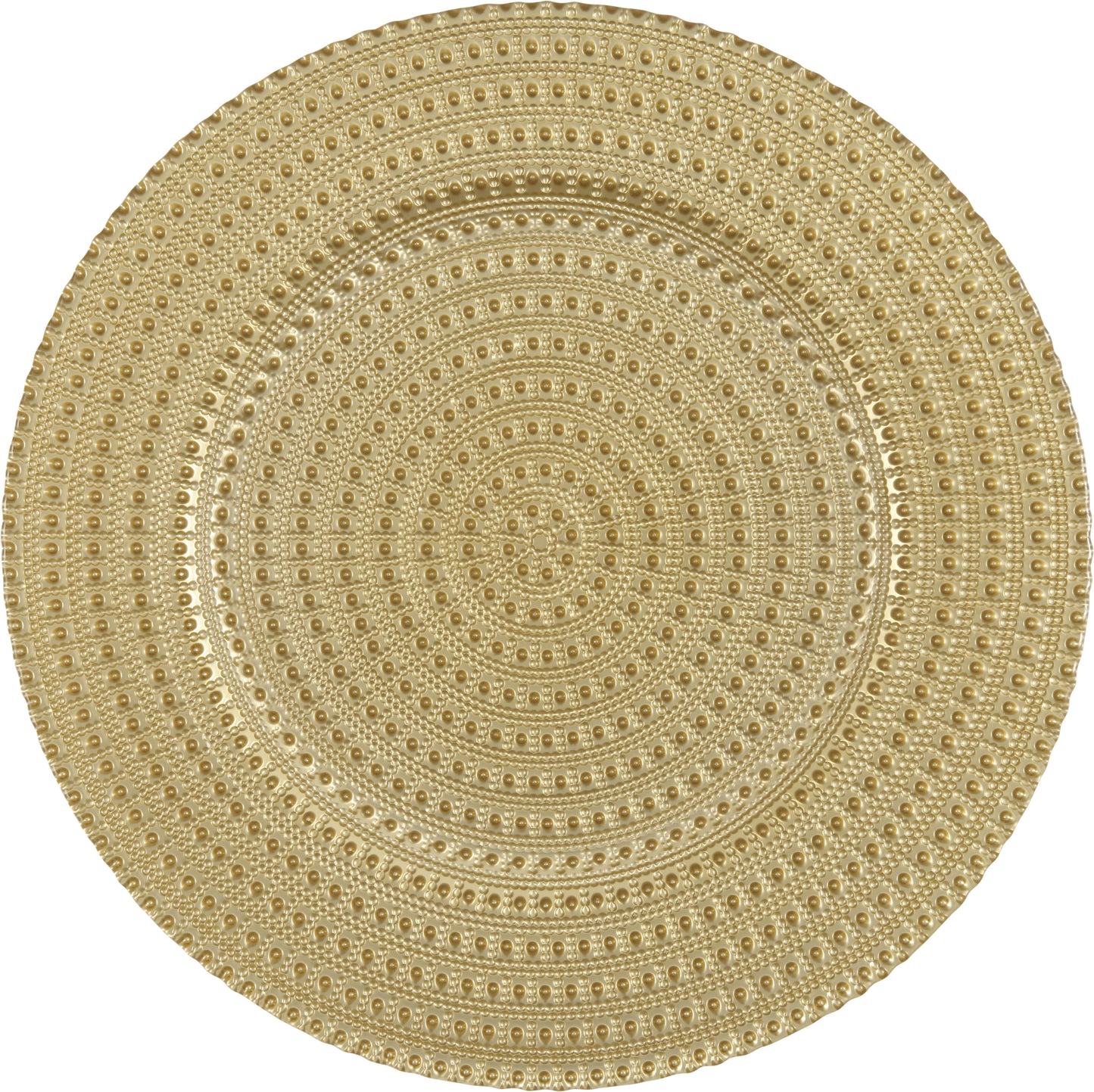 Goldener, strukturierter Teller, runde Form.