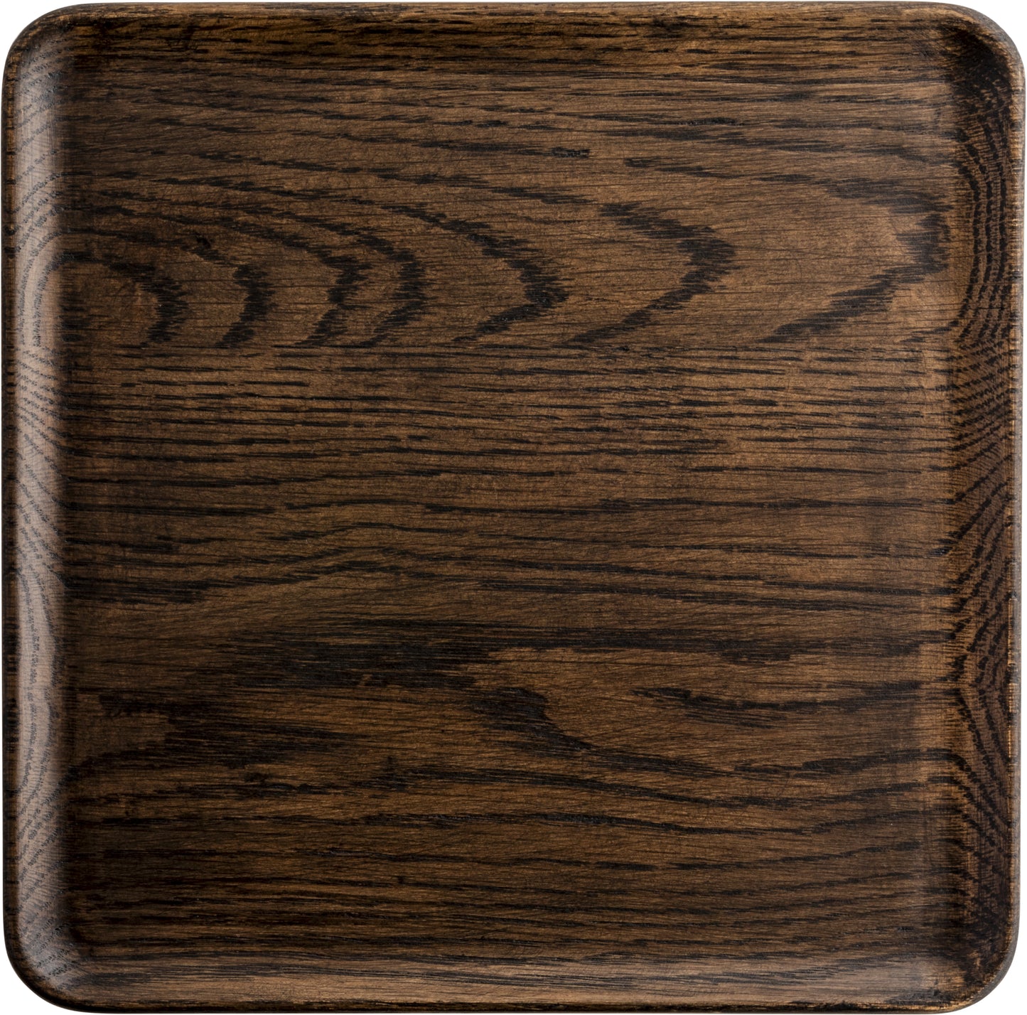 Holztablett mit dunkler Maserung.