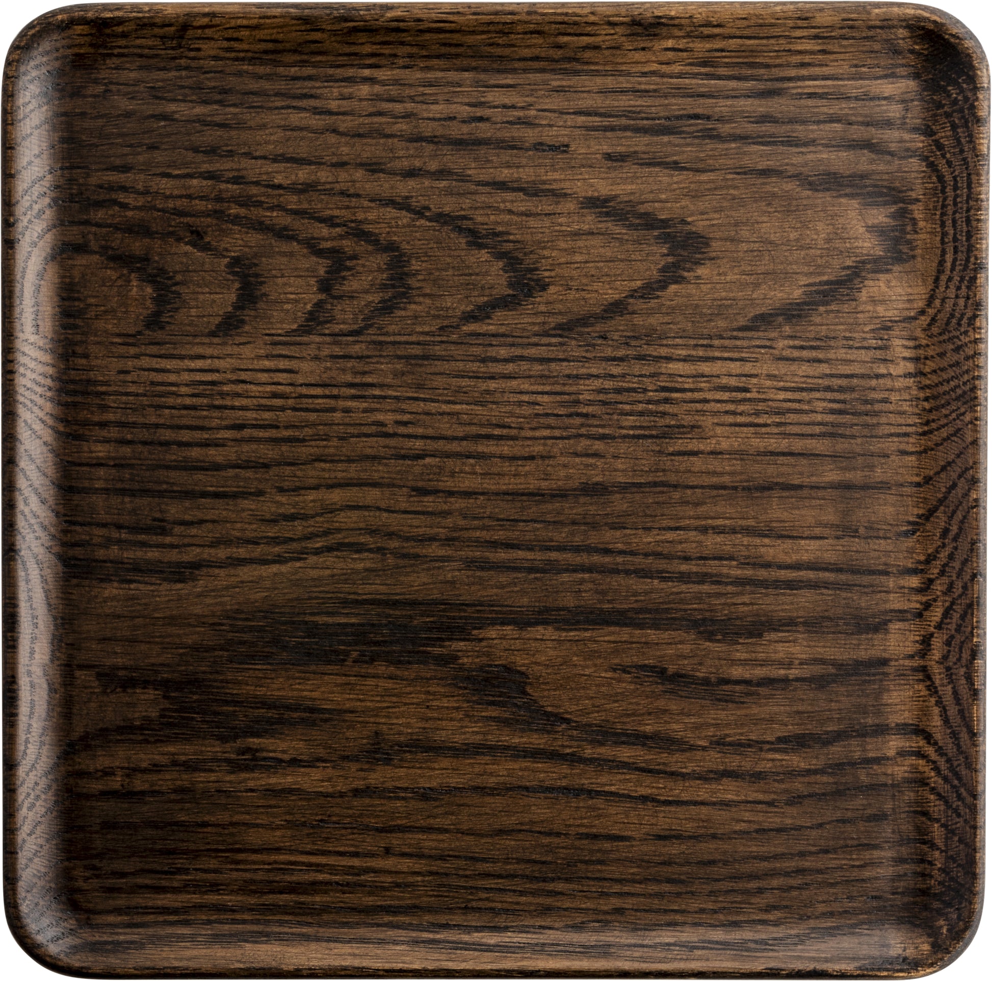 Holztablett mit dunkler Maserung.