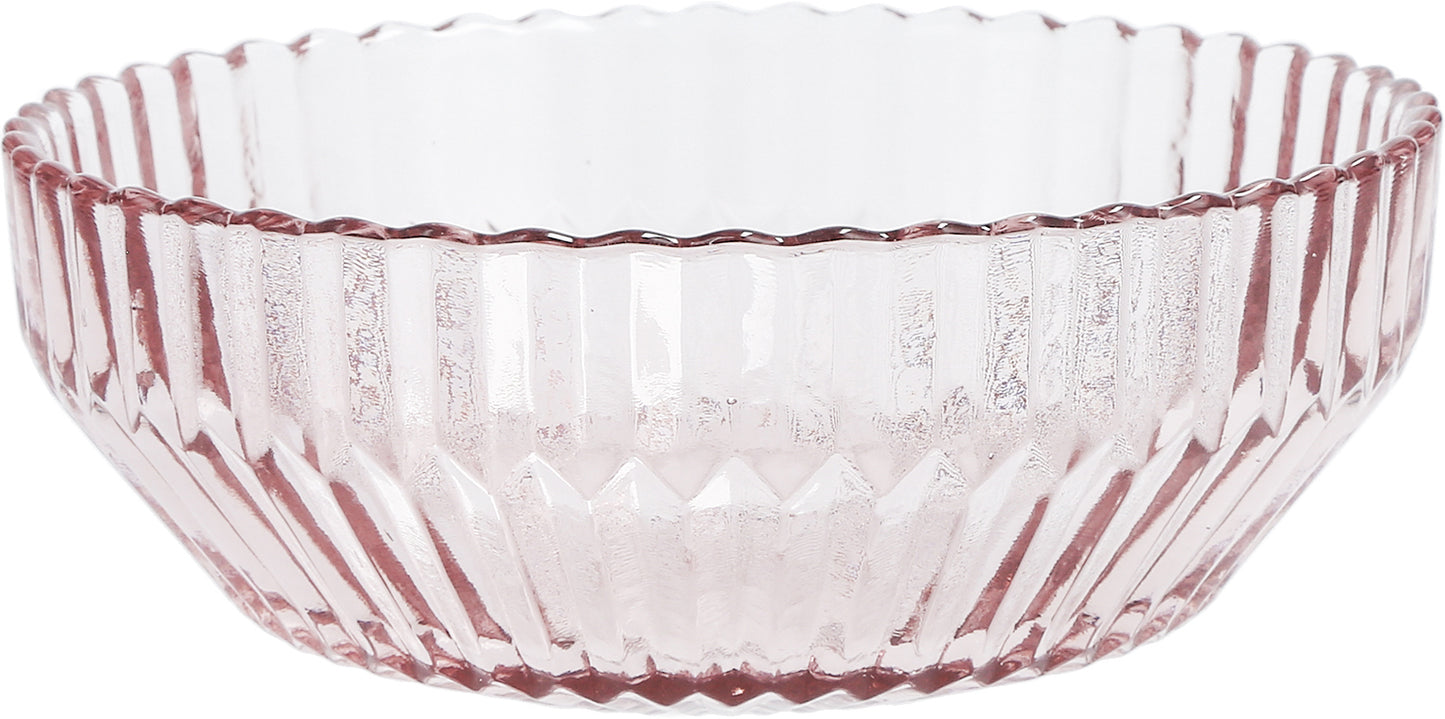 Rosa, geriffelte Glasschale, leer.