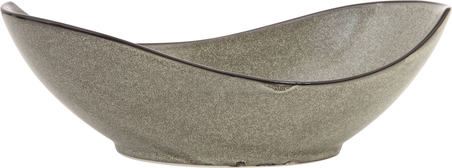 Graue, ovale Schale aus Keramik.