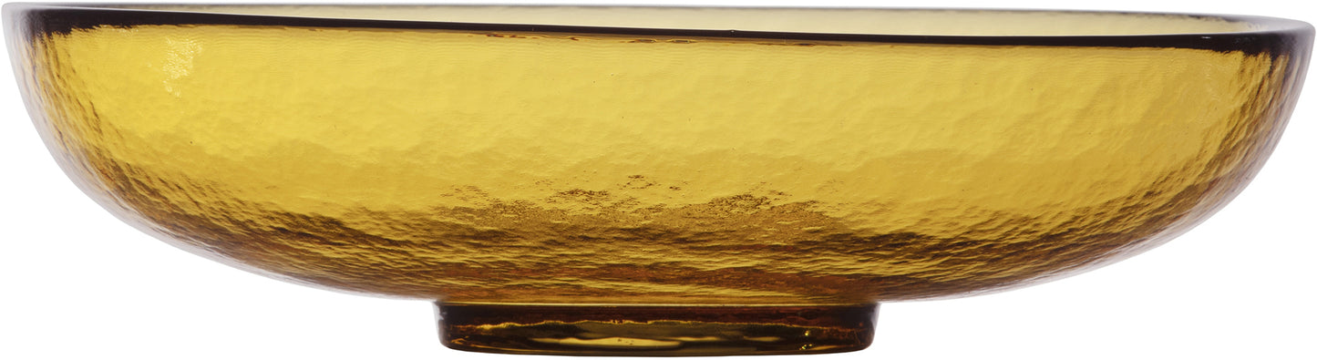 Gelbe Glasschale mit Struktur.