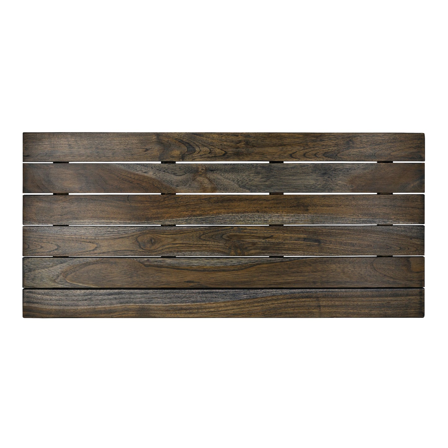 Holztischplatte mit dunkler Maserung.