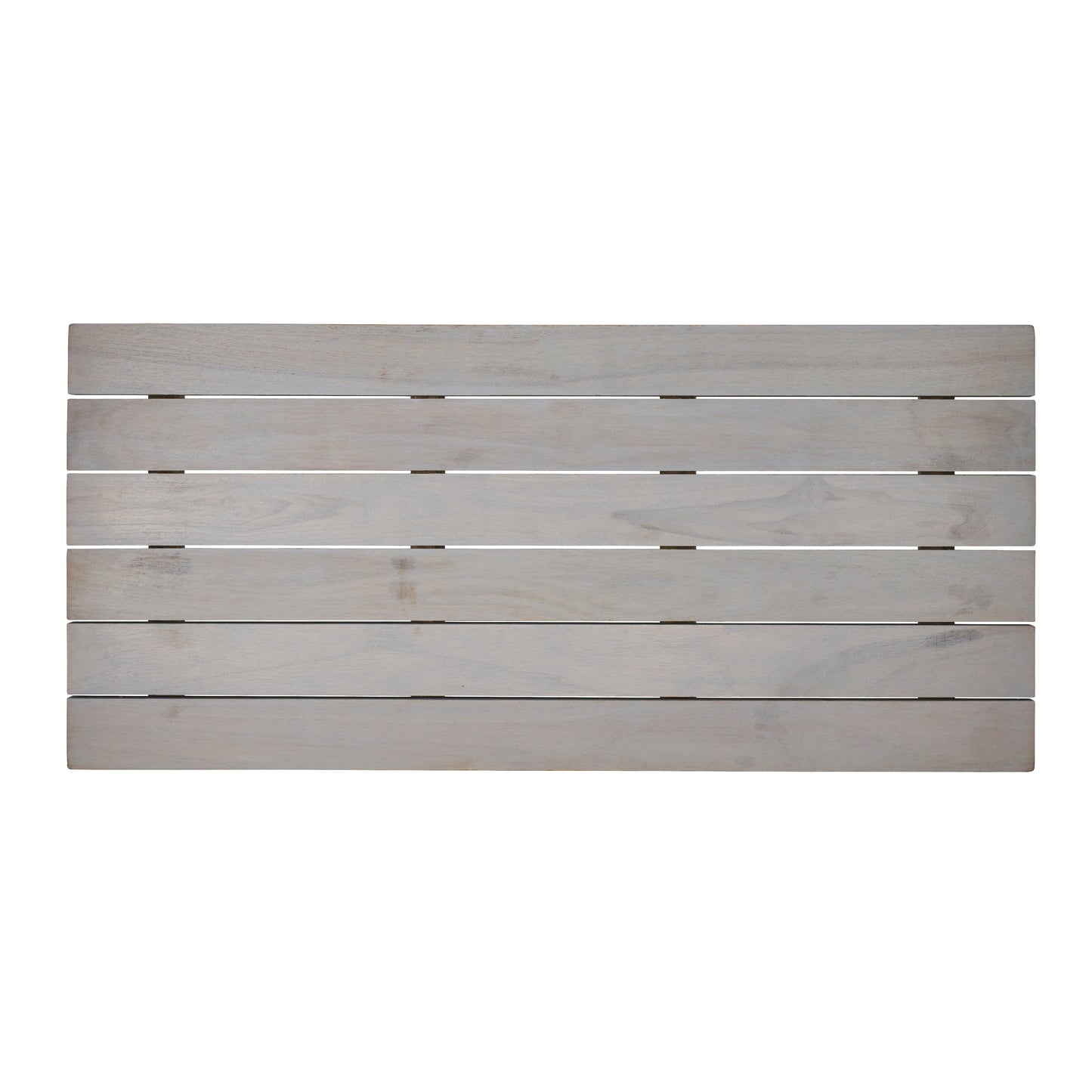 Holztischplatte mit Lattenstruktur.