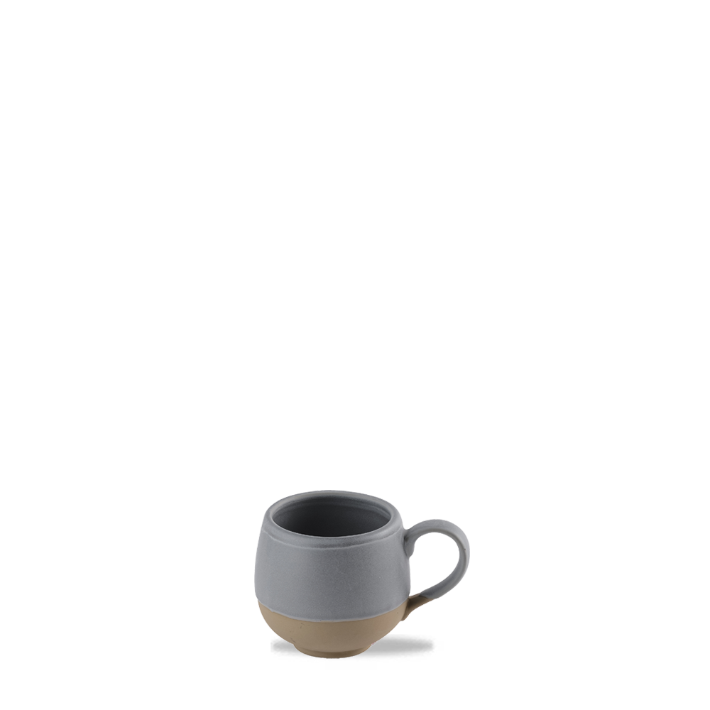 Graue Tasse mit Henkel.