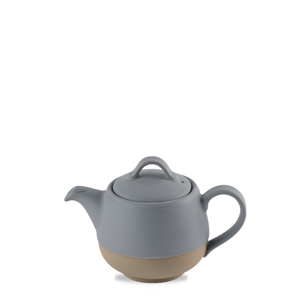 Graue Teekanne mit Deckel.
