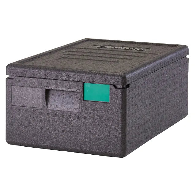 Schwarze Transportbox für Lebensmittel.