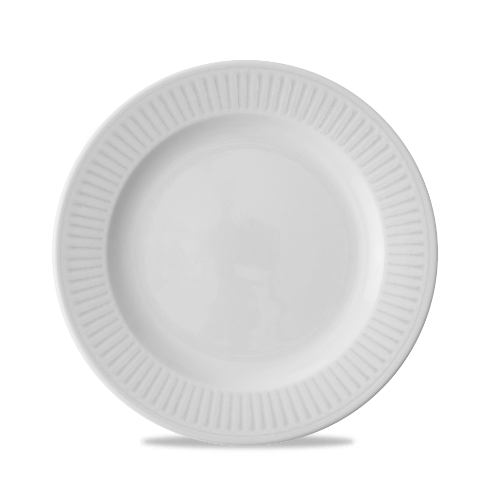 Weißer, gerippter Porzellanteller.