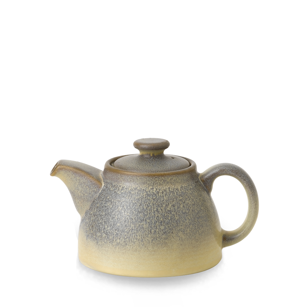 Graue Teekanne mit Deckel.
