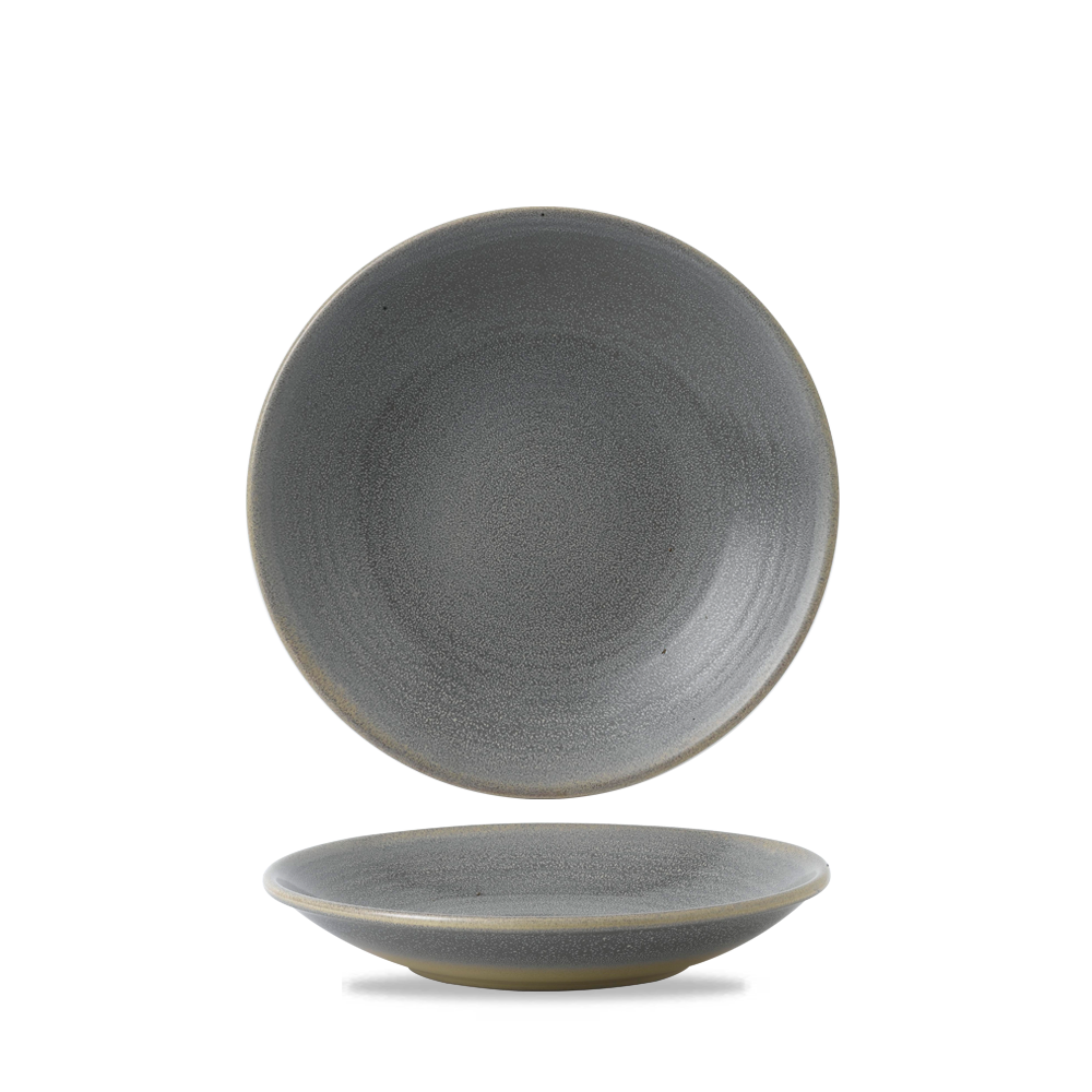 Grauer Teller, schlichtes Design.