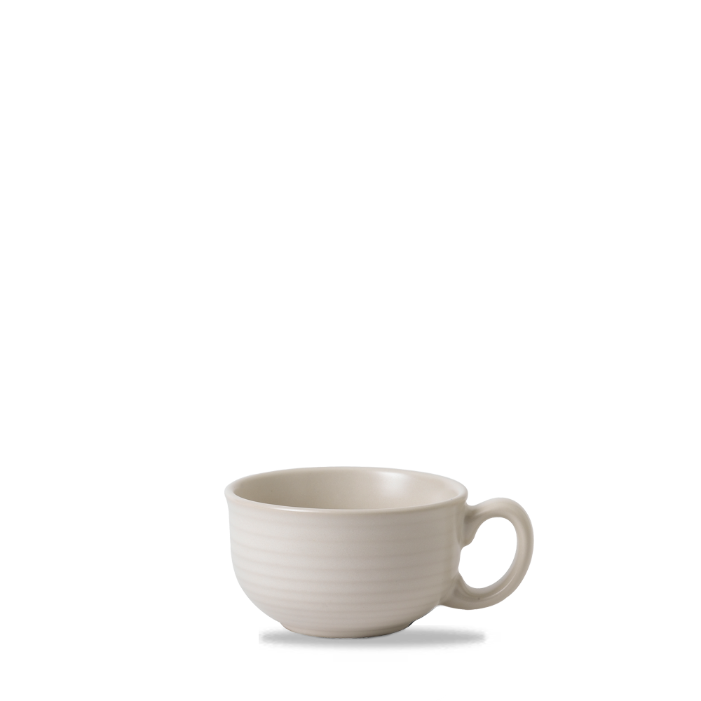 Weiße Tasse auf weißem Hintergrund.