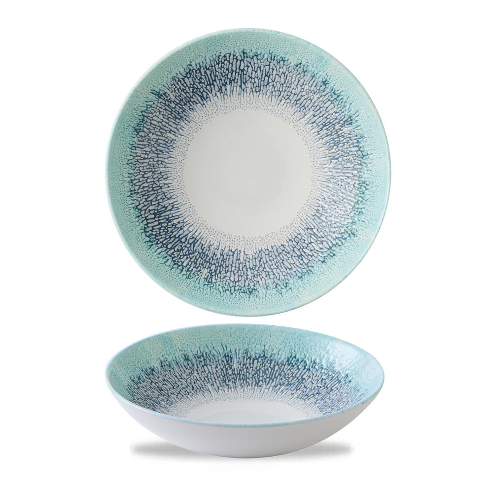 Zwei Teller mit blauem Muster.