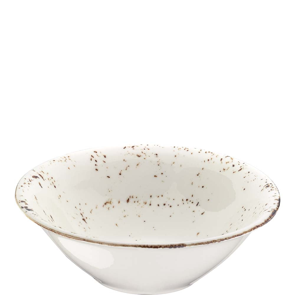 Rustikale, weiße, gesprenkelte Schüssel.