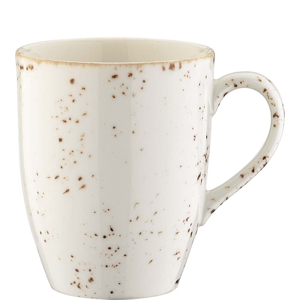 Keramiktasse mit gesprenkeltem Design.