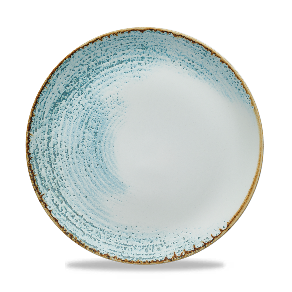 Blauer Teller mit rustikalem Design.