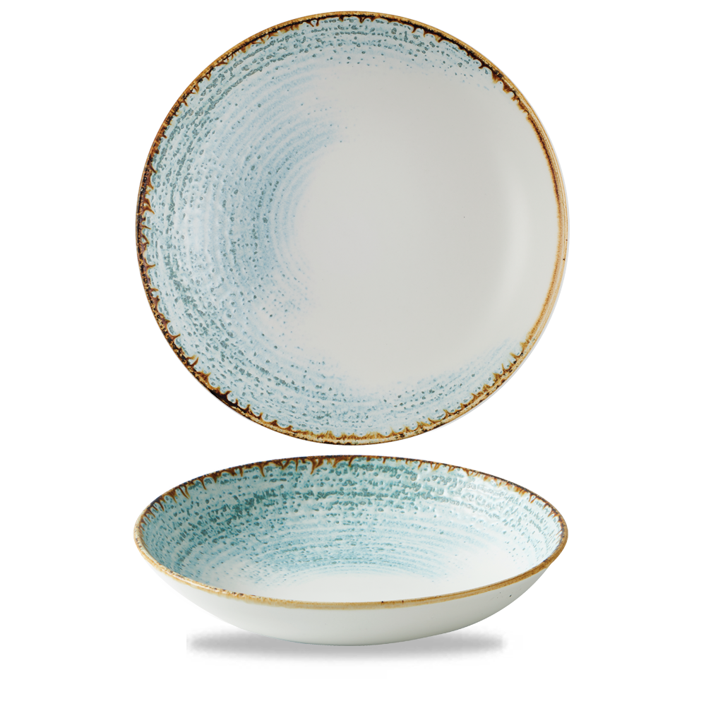 Zwei Teller mit blauem Muster.