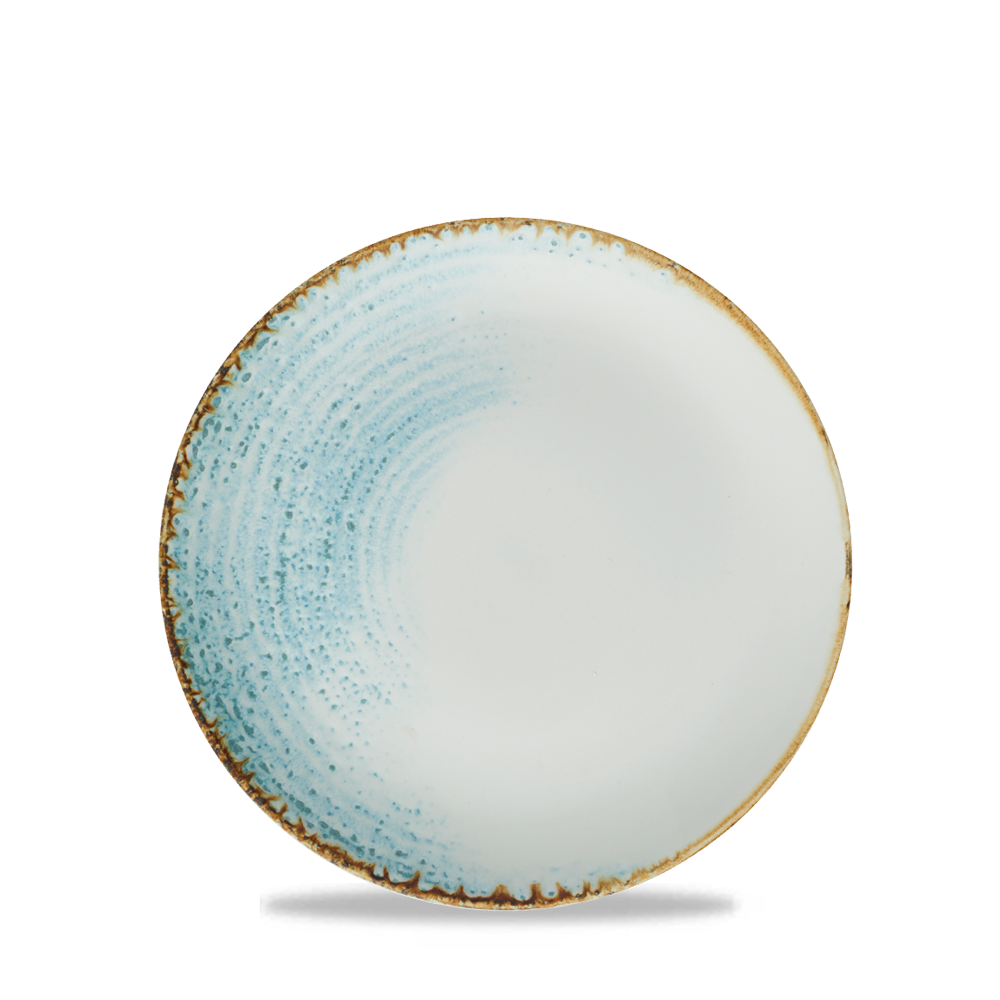 Teller mit blauem Randmuster.