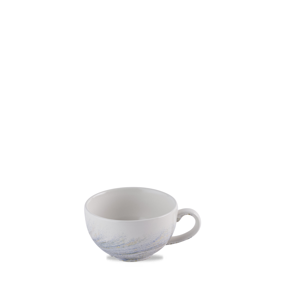 Weiße Tasse mit Henkel.