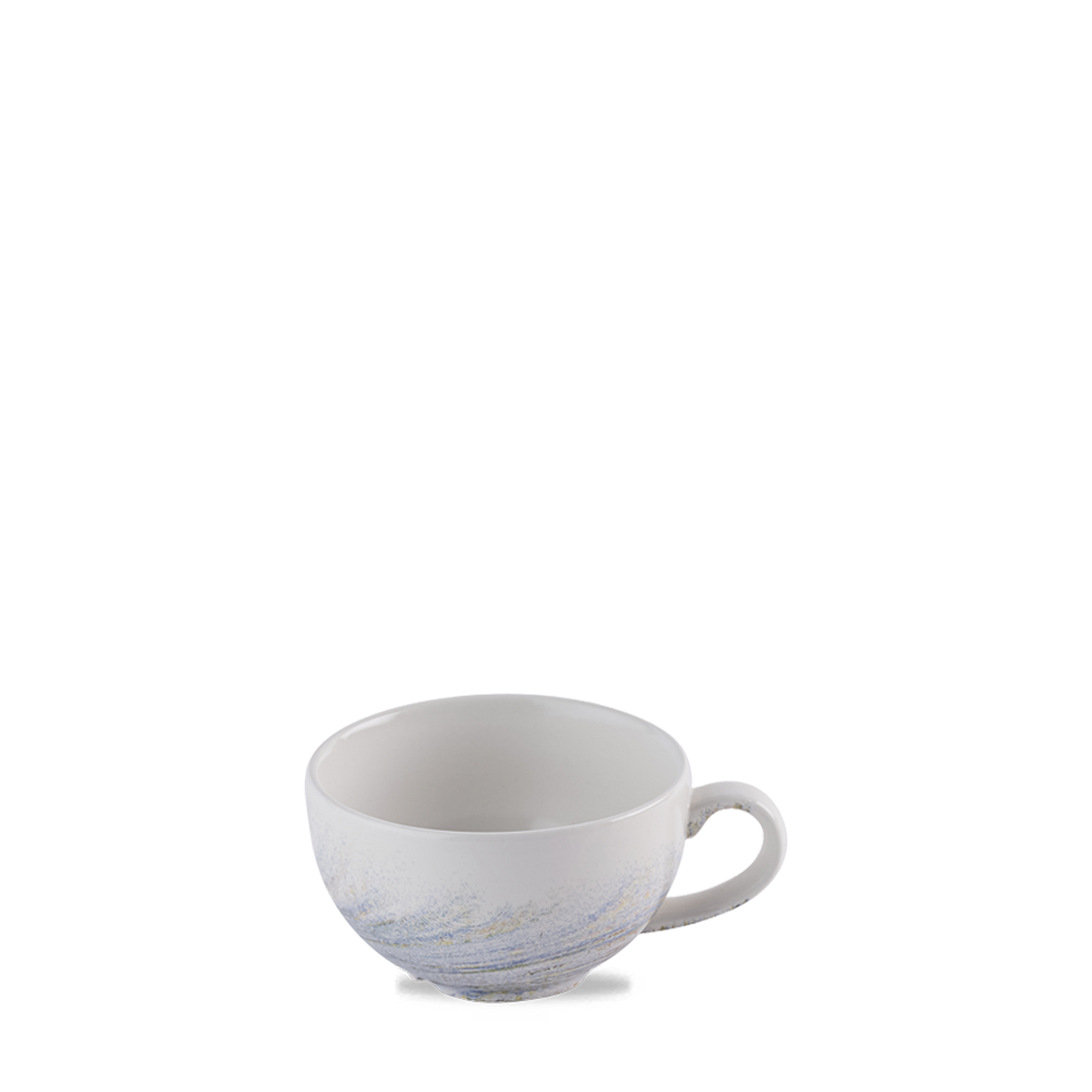 Weiße Tasse mit Henkel.