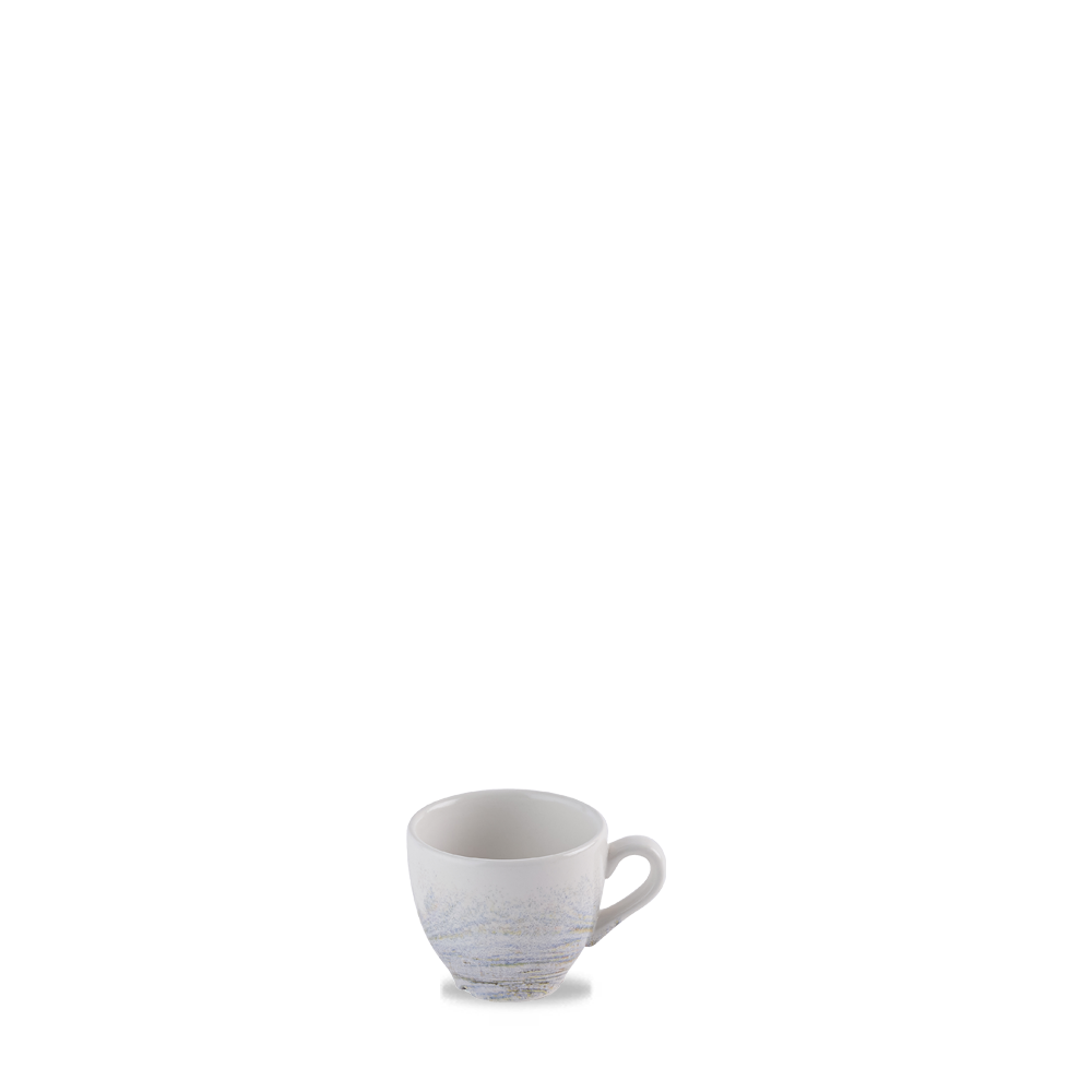 Weiße Tasse auf weißem Hintergrund.