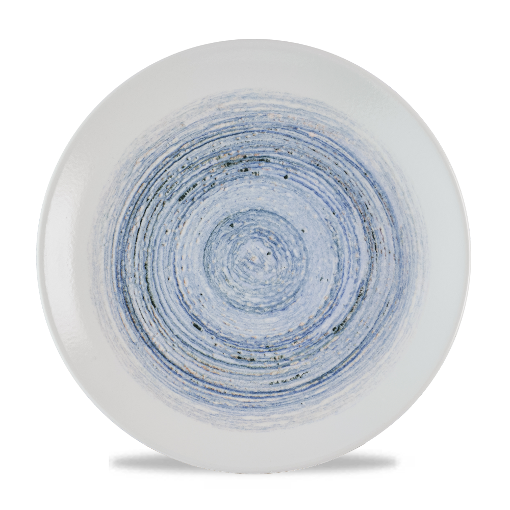 Blauer Teller mit Kreisdesign.