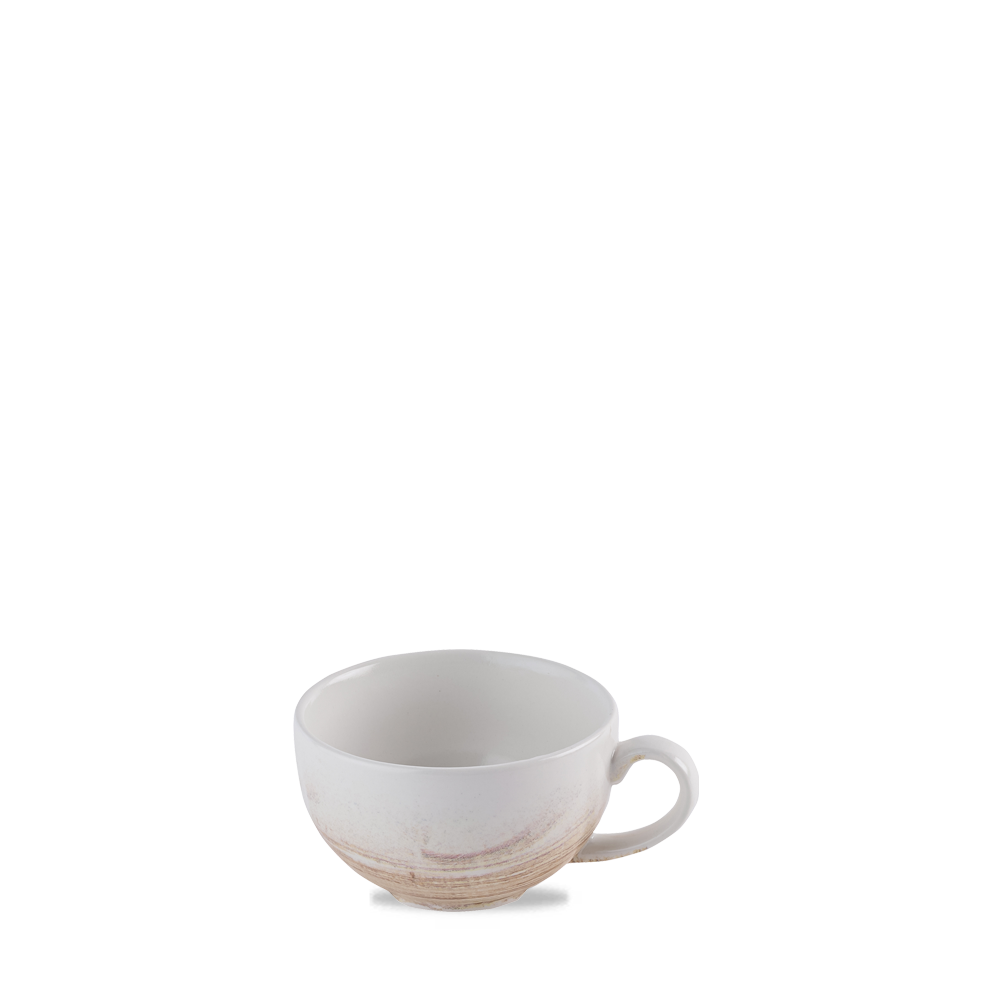 Weiße Tasse auf weißem Hintergrund.