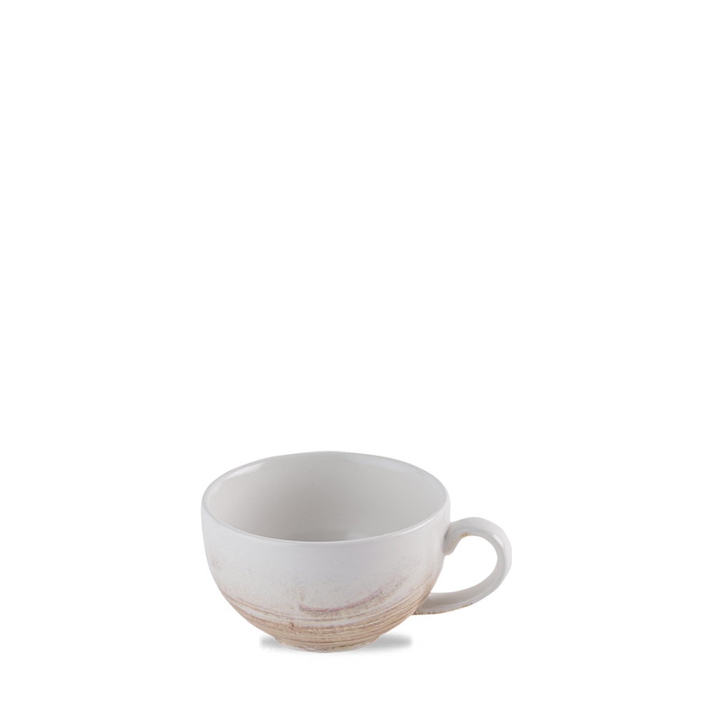 Weiße Tasse mit Henkel.