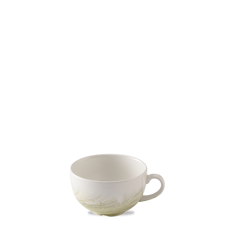 Weiße Tasse mit Henkel.