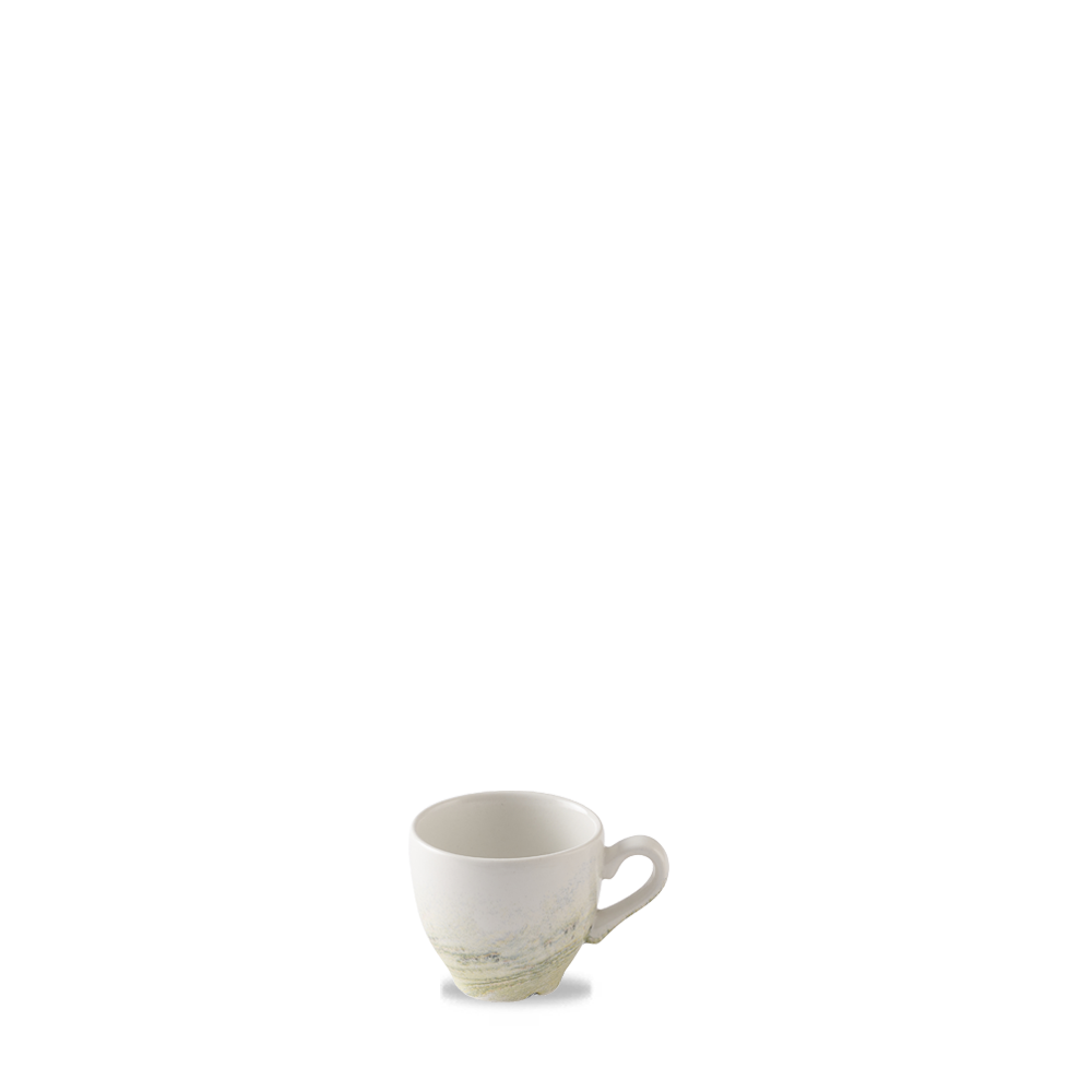 Weiße Tasse mit Henkel.
