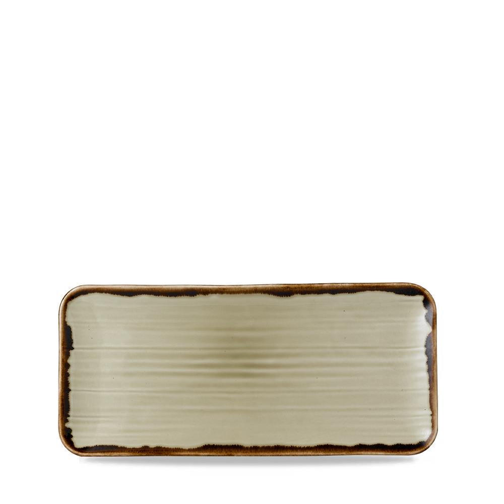 Rechteckiger, rustikaler Teller, beige.