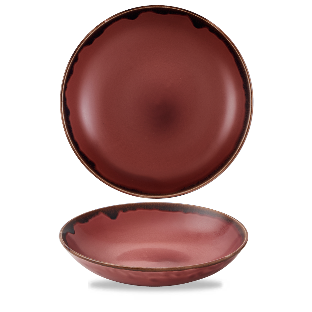 Rote Teller und Schüssel Set.