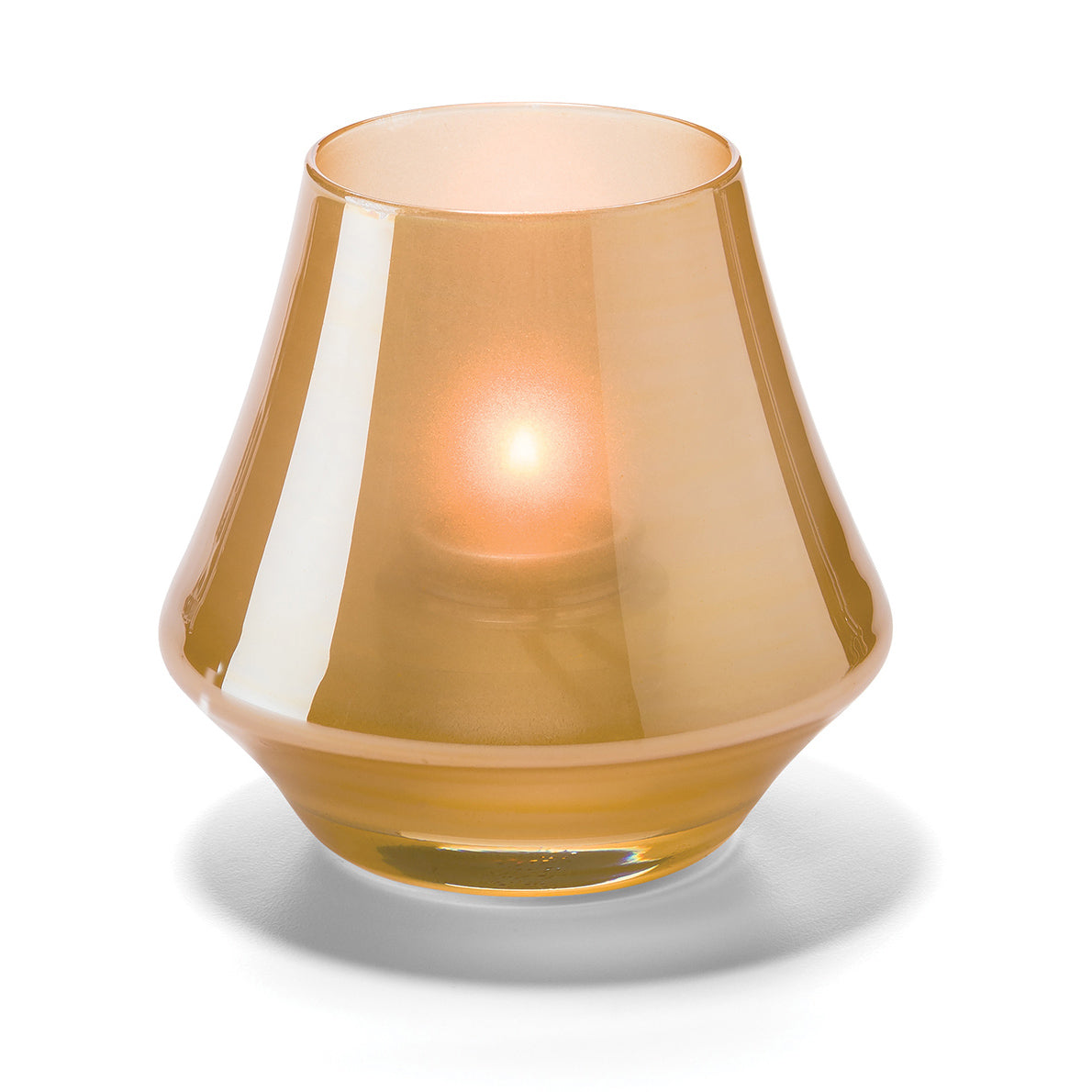 Braunes Glaswindlicht mit Kerze.