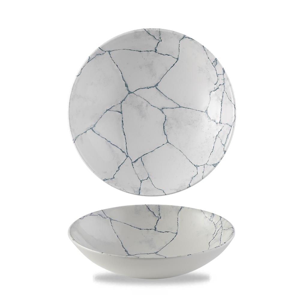 Zwei Teller mit Marmor-Design.