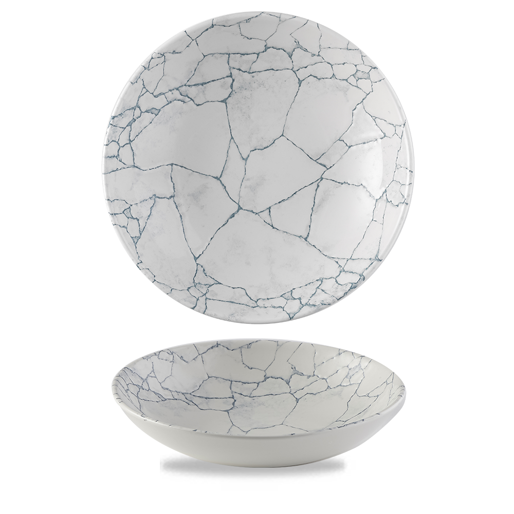 Zwei Teller mit Marmor-Design.