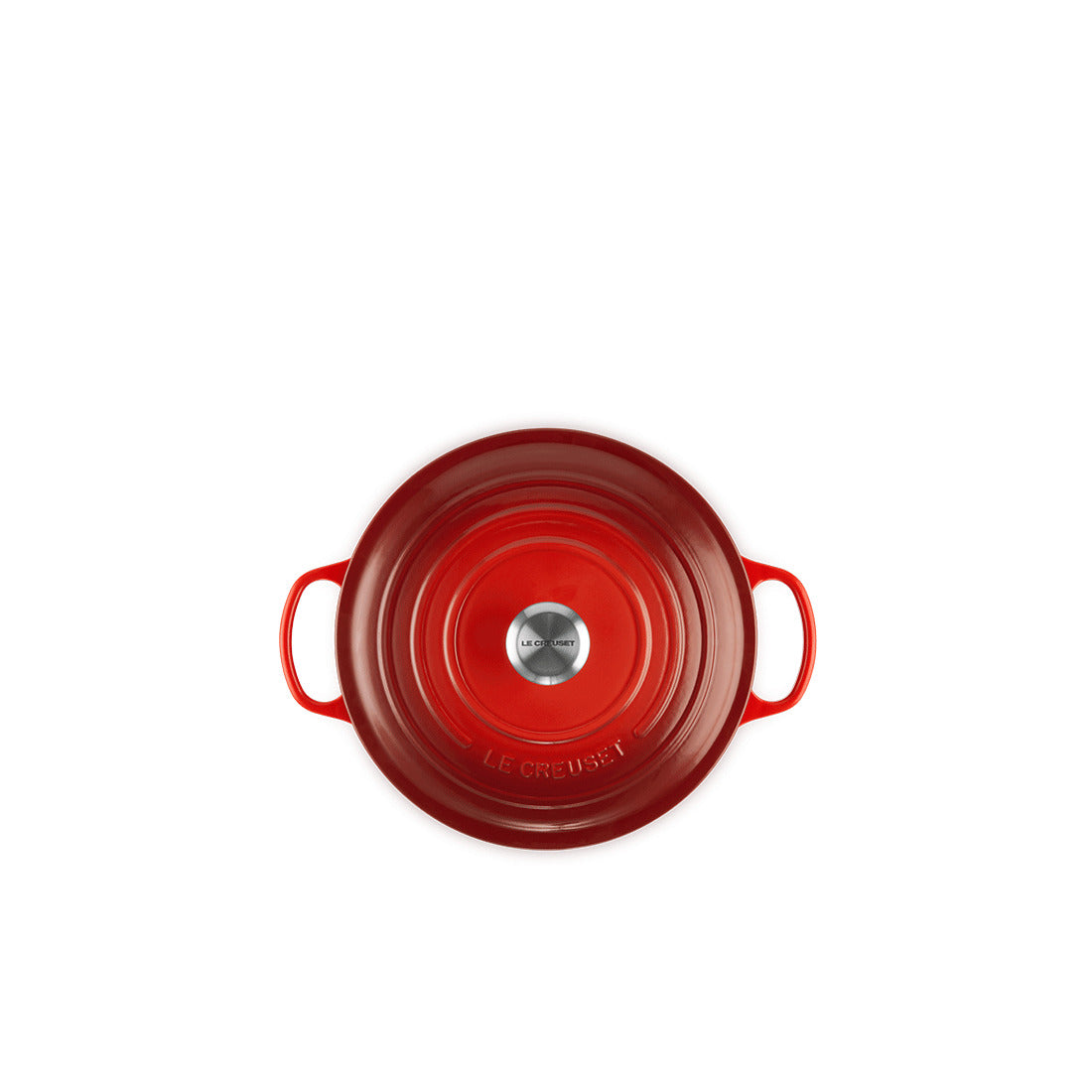 Roter Topf mit Deckel, von oben.