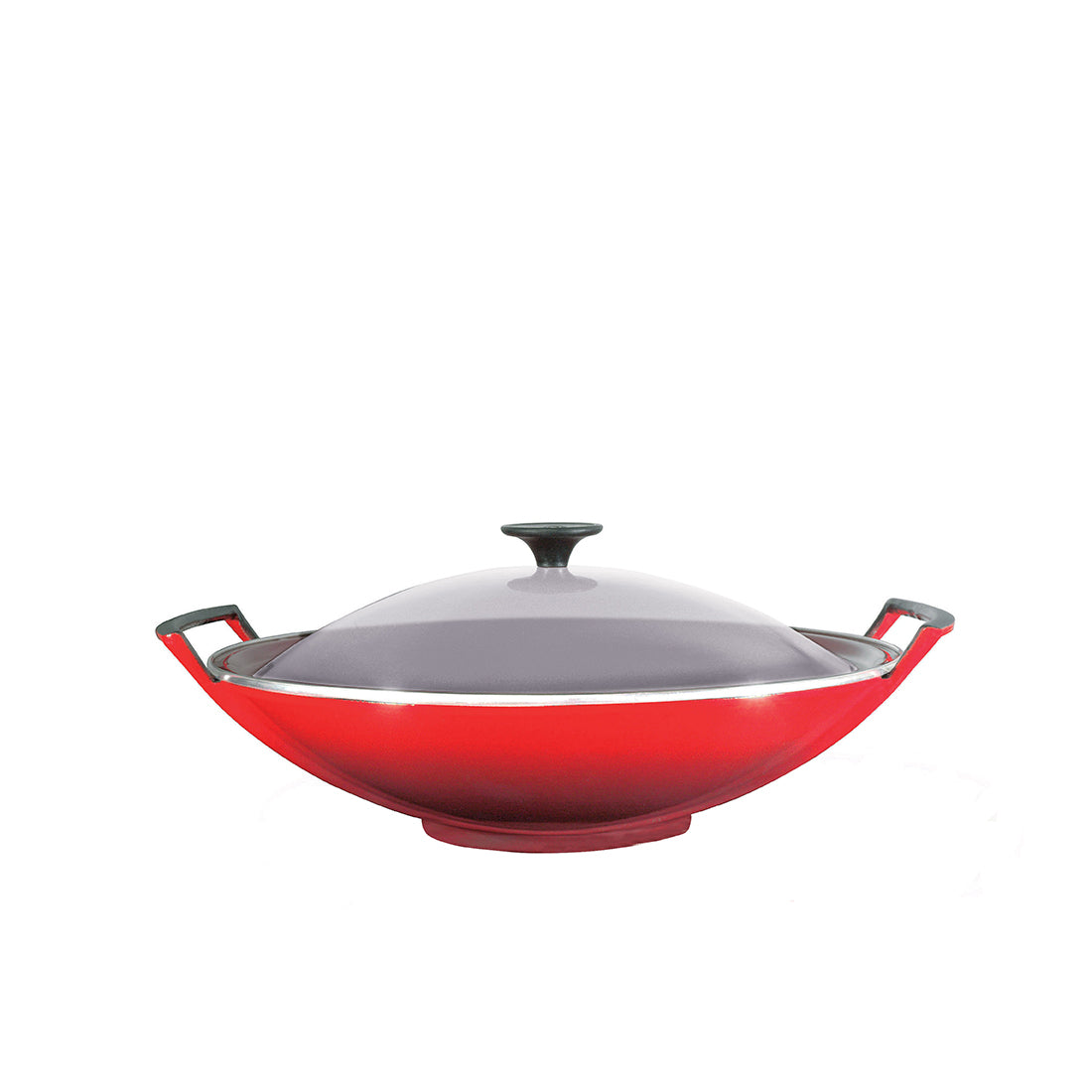 Roter Wok mit Deckel.