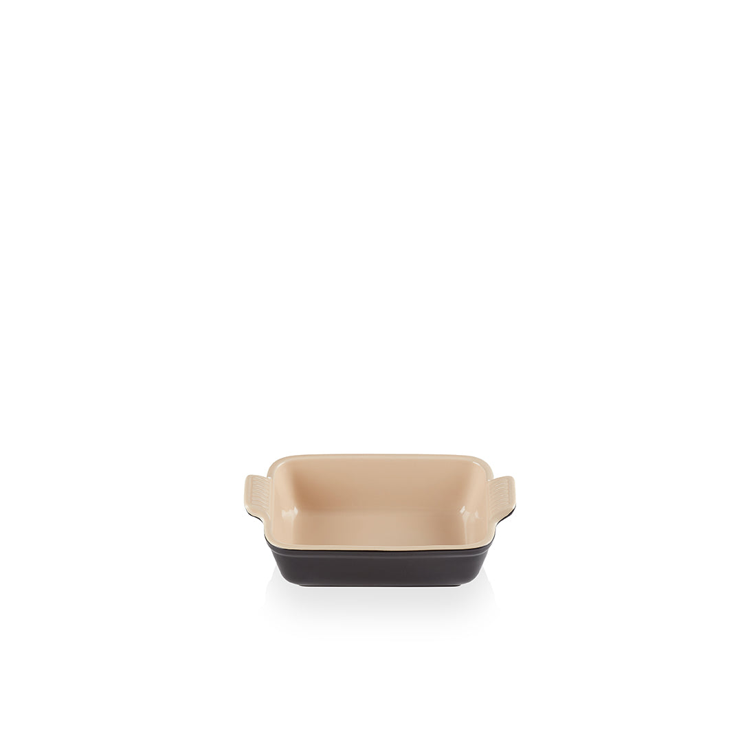 Kleine, quadratische Auflaufform, beige.